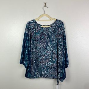 MICHAEL Michael Kors | Paisley Blue Navy Dolman Cinched Blouse XL